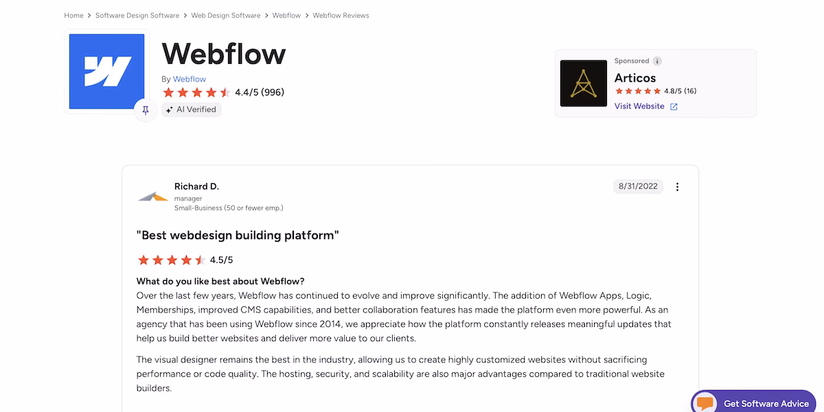 webflow g2 review