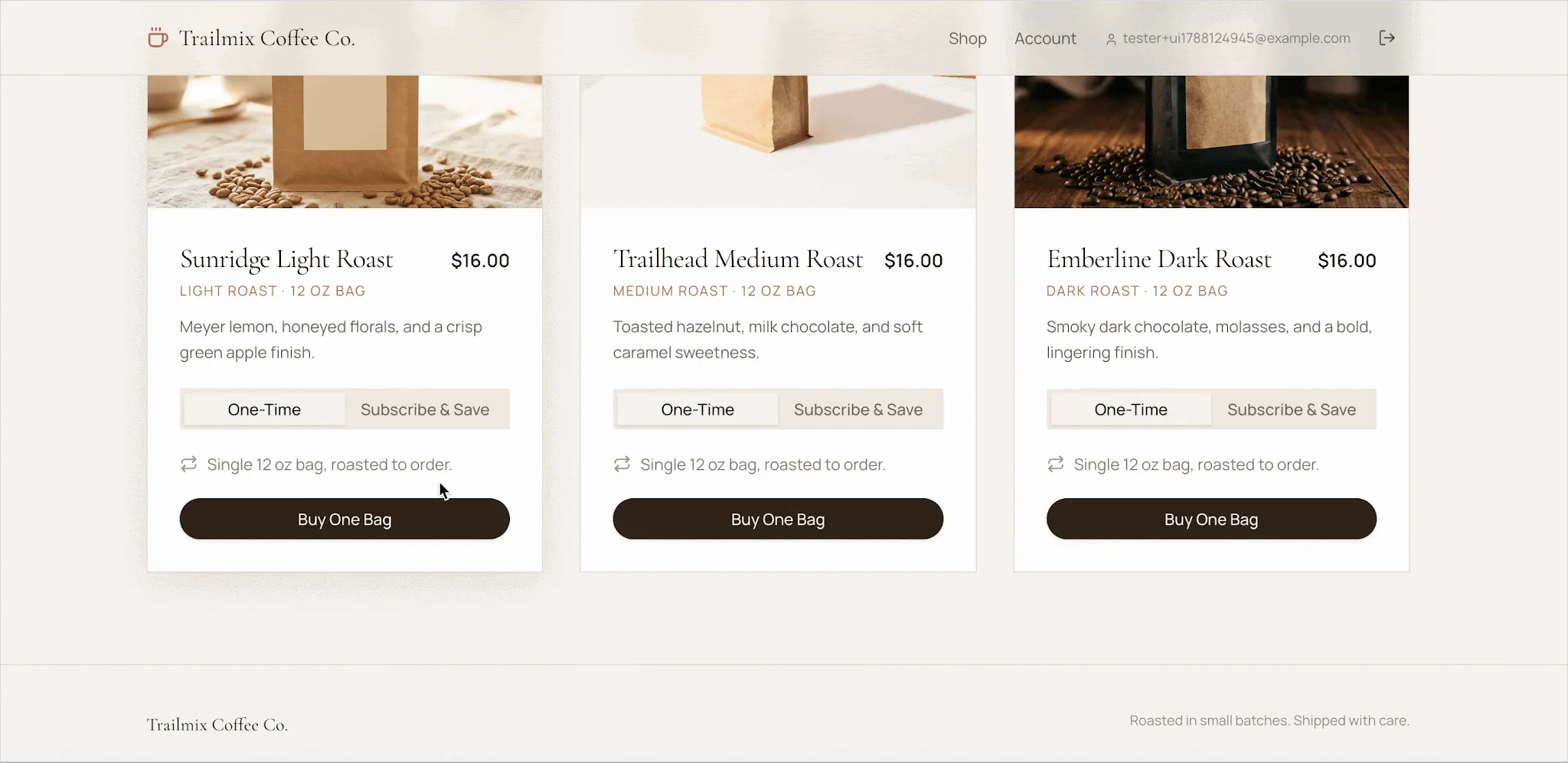 trailmix coffee co ecommerce stores i built and tested on emergent