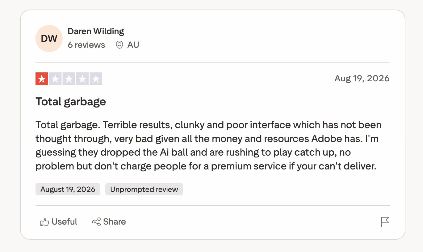 adobe firefly trustpilot review