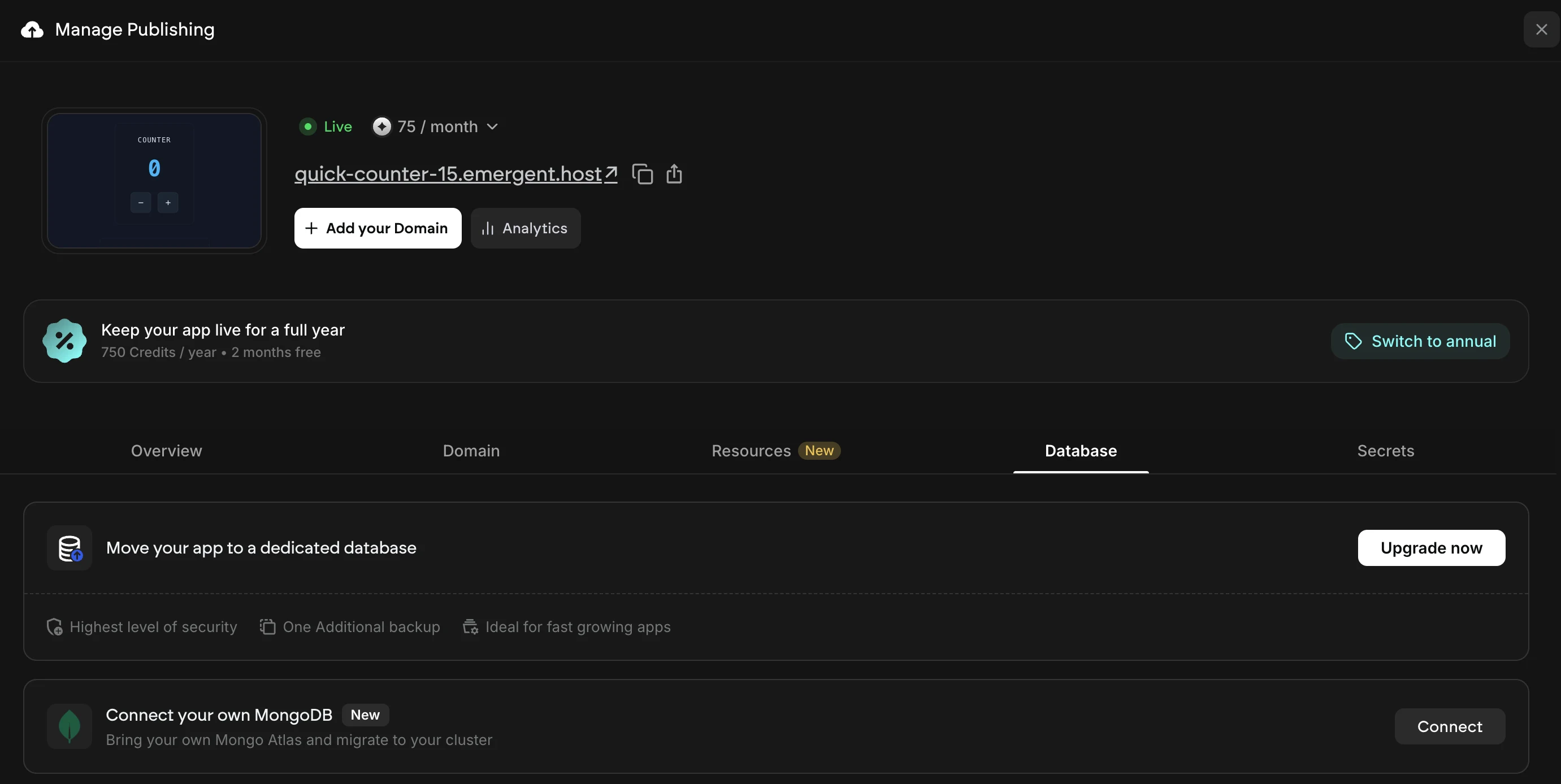 Emergent Dedicated Database