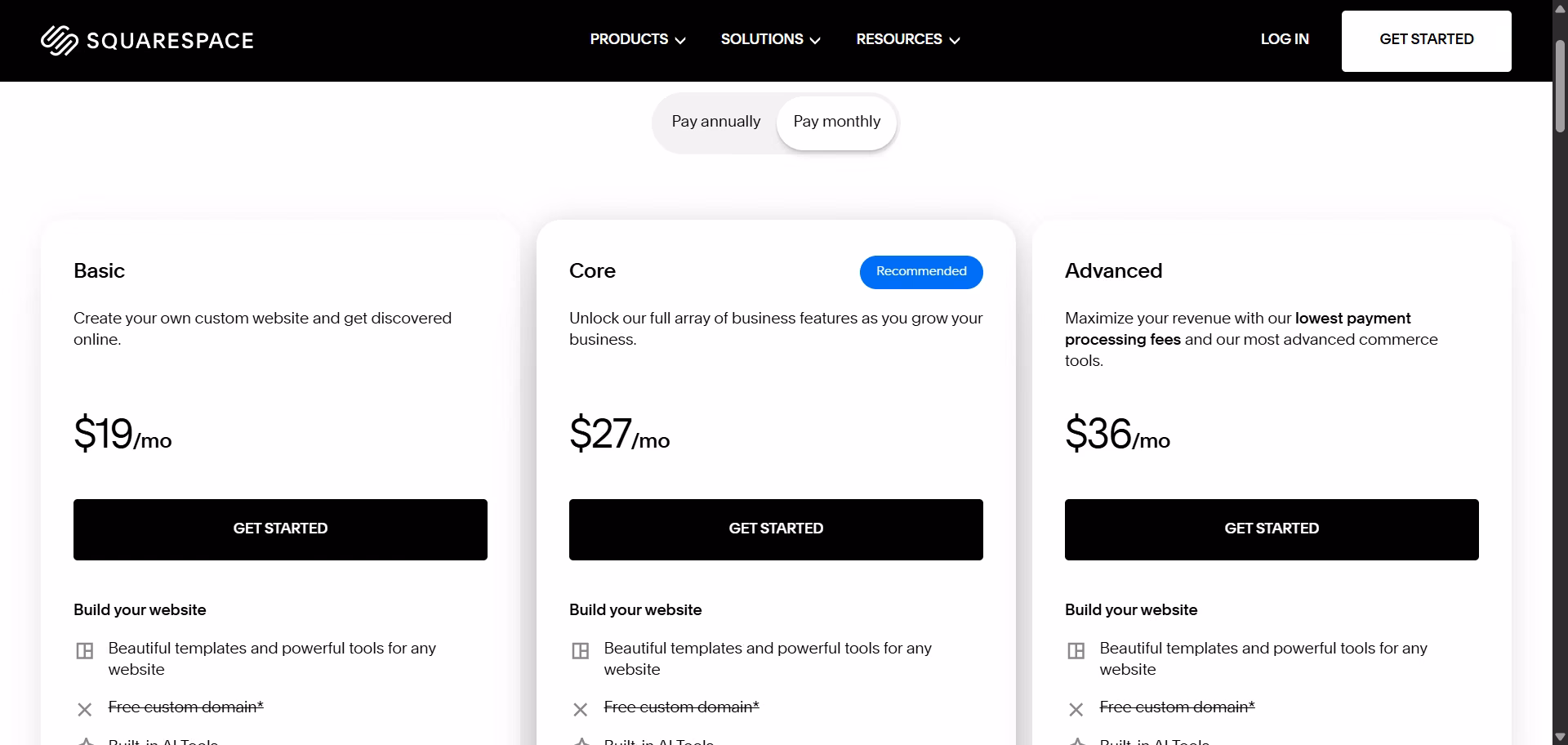 squarespace pricing