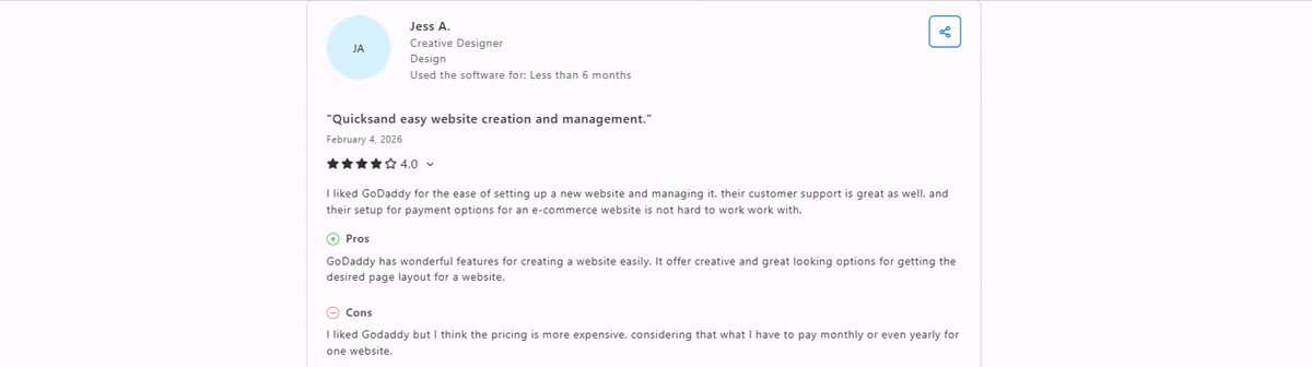 godaddy review by jess