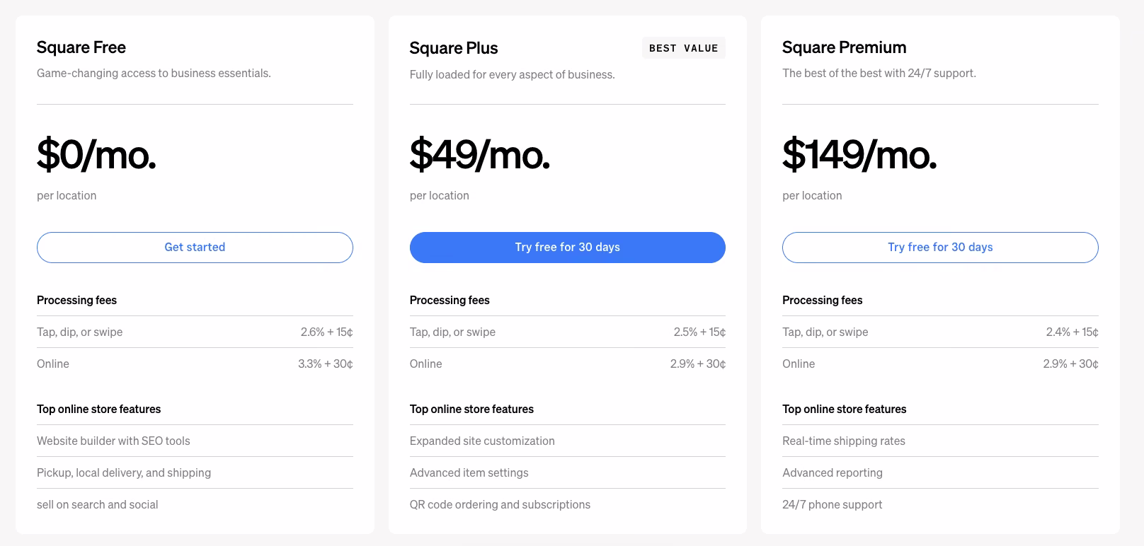 square online pricing