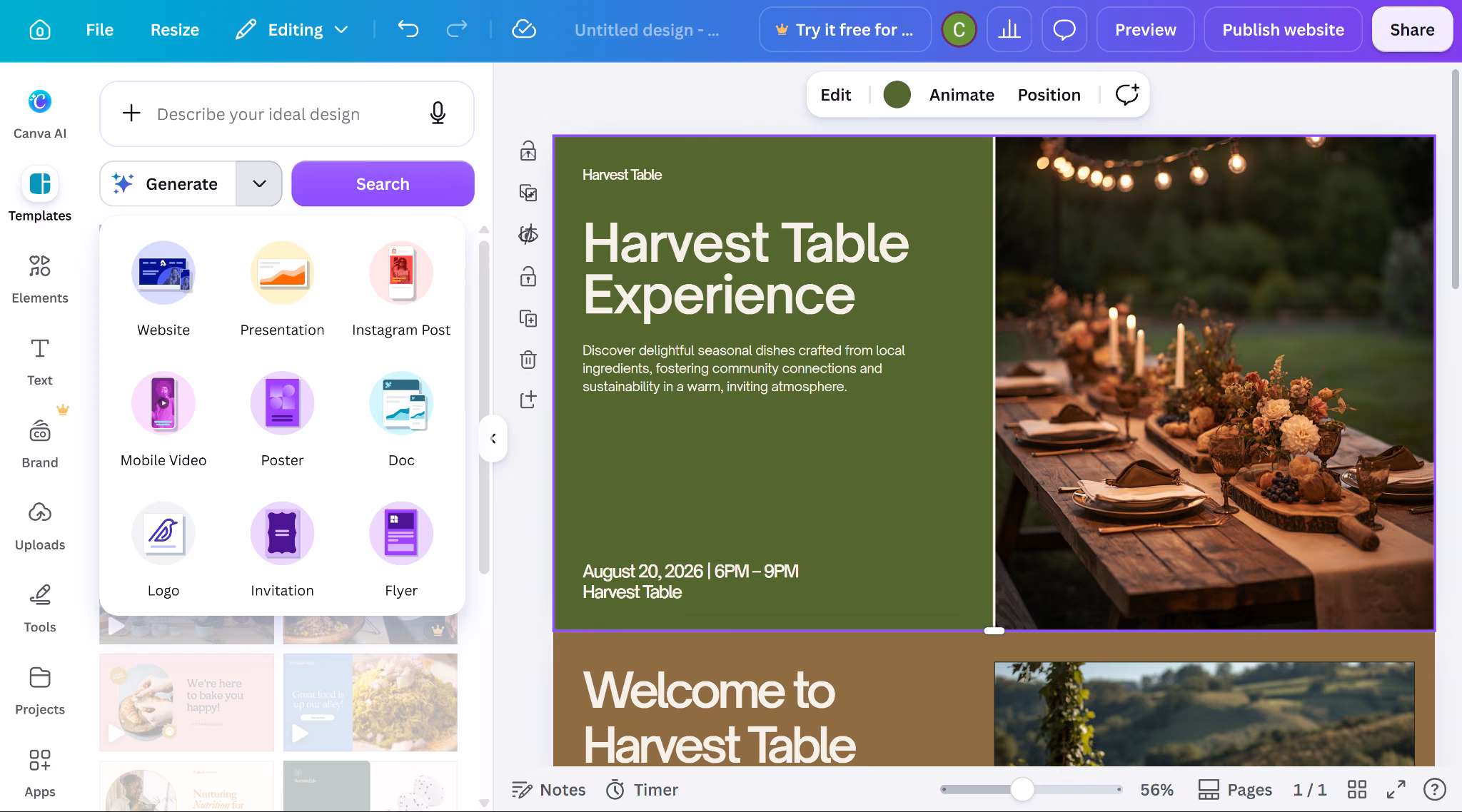 canva free restaurant website builder