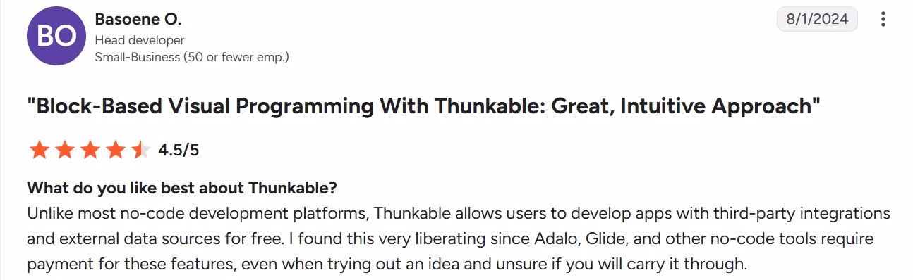 thunkable for g2 review