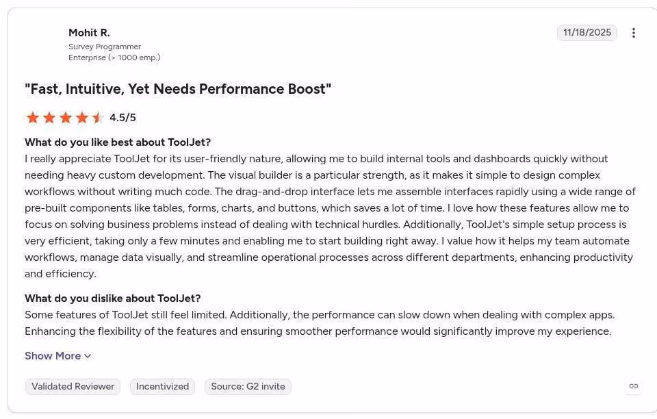 tooljet review by mohit