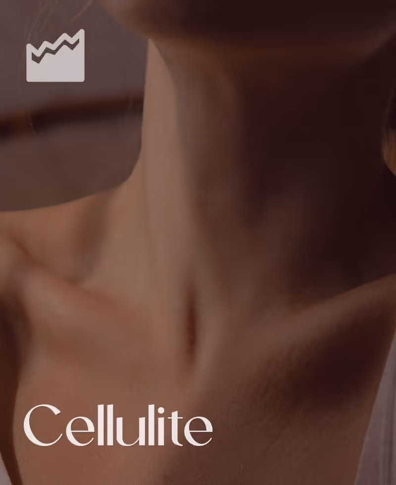 Close-up of a person's neck and collarbone with the word 'Cellulite' and a skin texture icon.