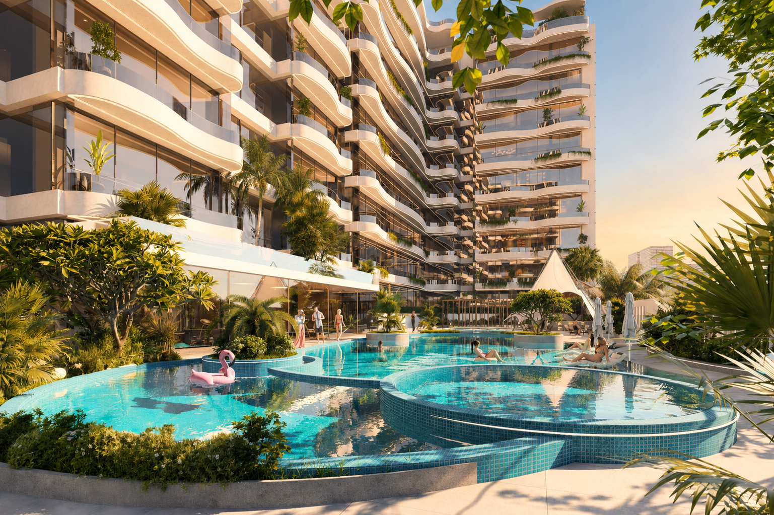 BAMX luxury resort swimming pool and residential building