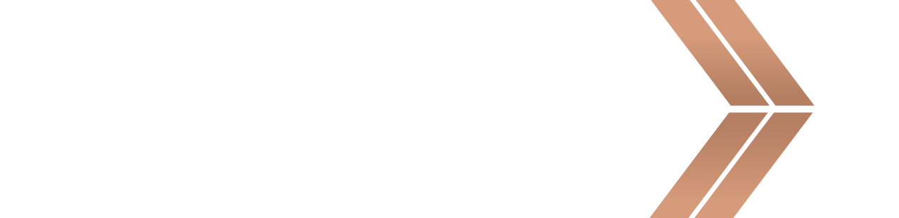 Stylized double chevron arrow pointing right in a copper gradient color on a white background.