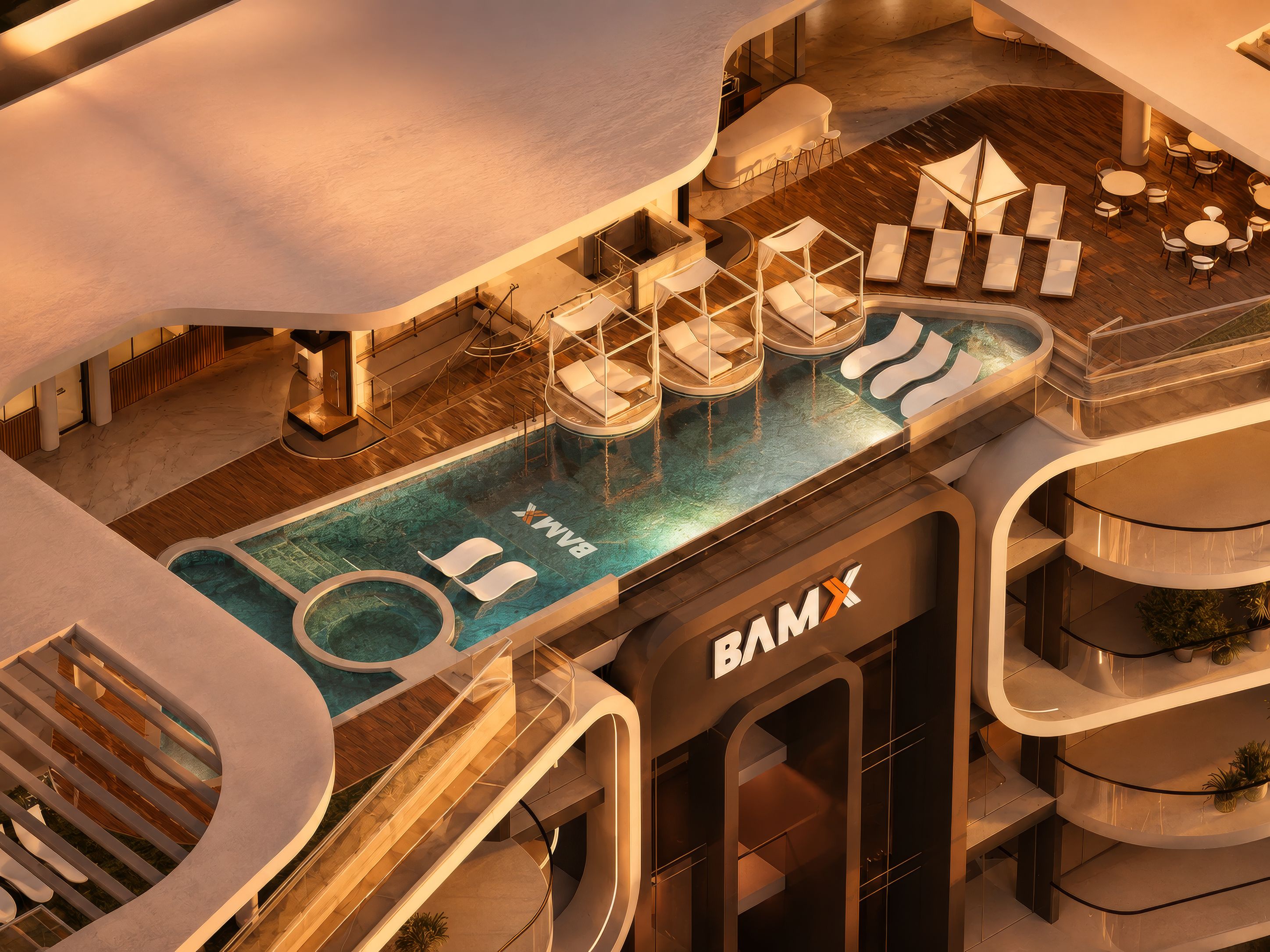 BAMX rooftop swimming pool and lounge area