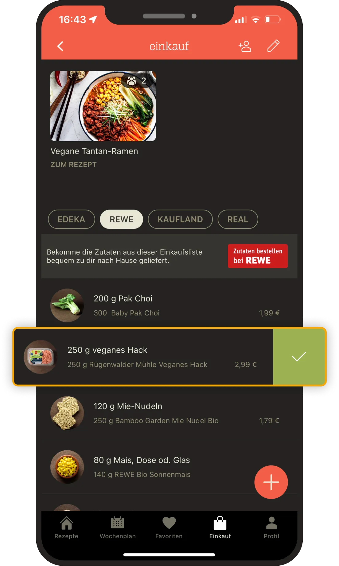 Screenshot of the KptnCook App Shoppinglist.