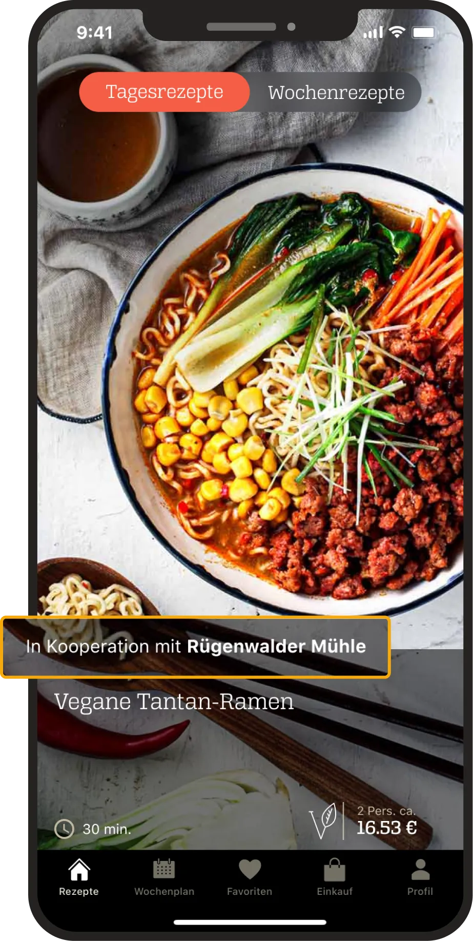 An App Screen of the KptnCook App for Brands