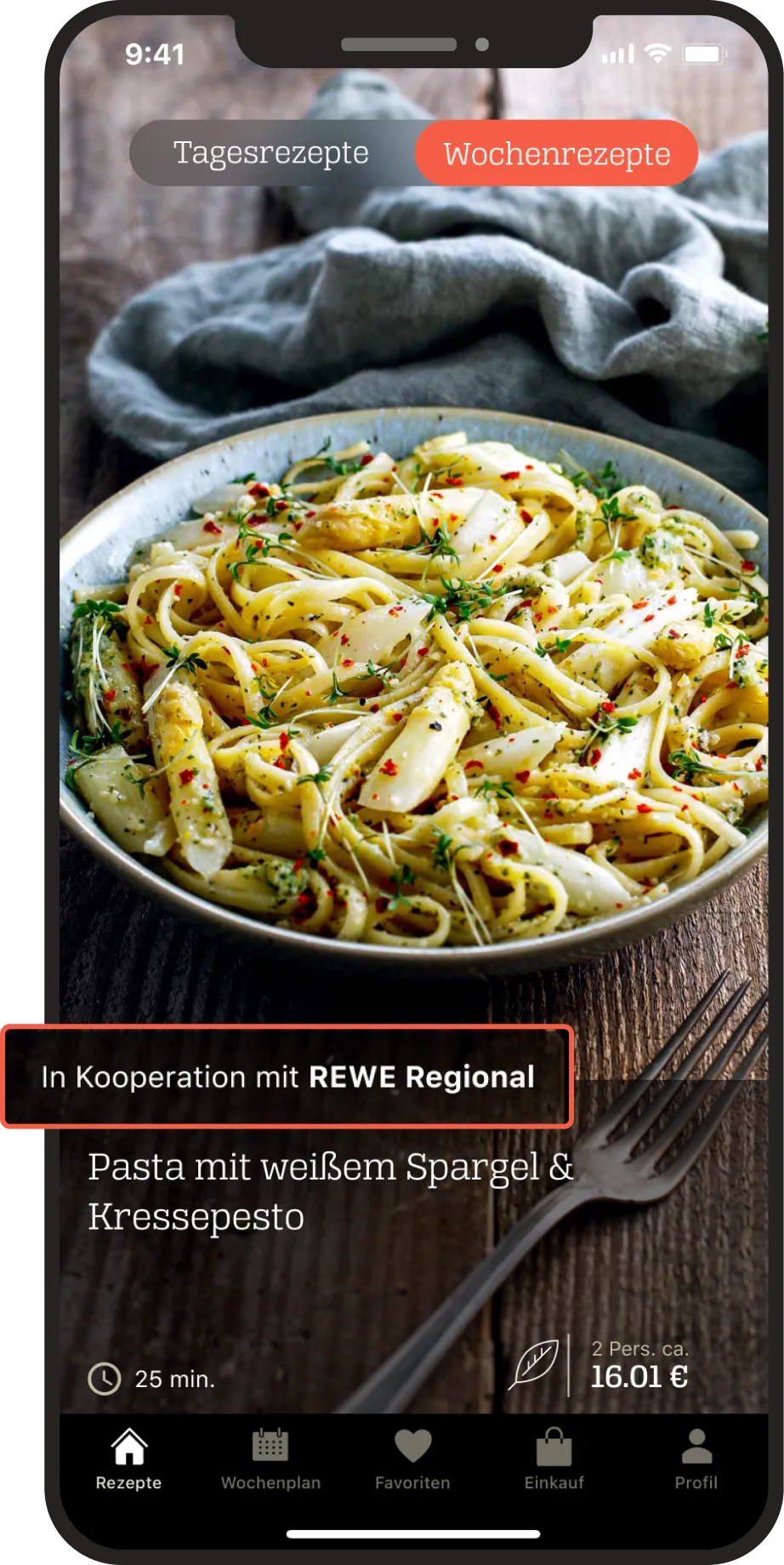 An App Screen of KptnCook App with the Tagline highlighted