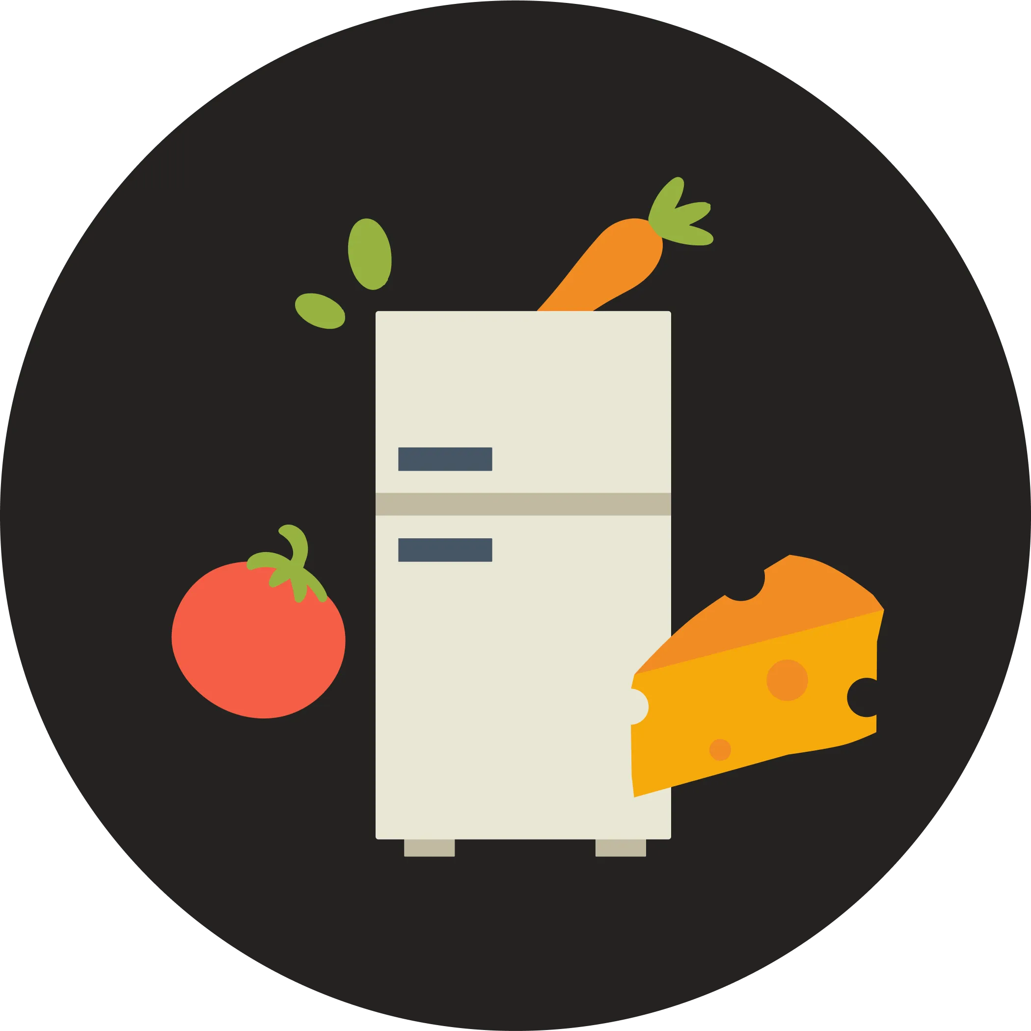 Illustration with a fridge and ingredients