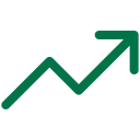 a green line drawing of a trending upward arrow