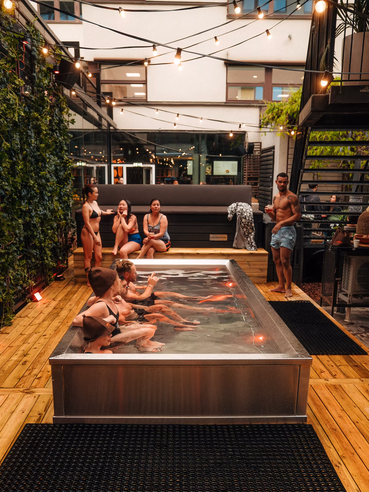 Guests resting in the cold plunge