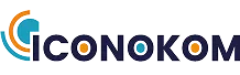 Logo iconokom featuring stylized letter C in blue and orange with navy blue text.