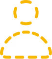 Icône en pointillés d'une silhouette humaine simple avec une tête et épaules.