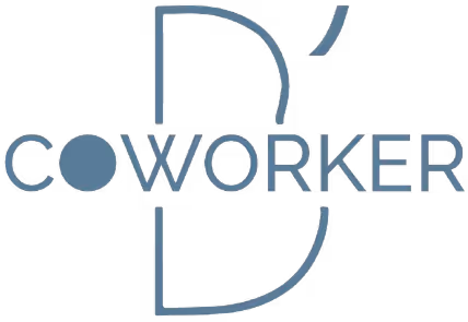 Logo avec le mot 'COWORKER' en lettres grises avec un point bleu décoratif.