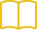 Icône d'un livre ouvert avec une bordure orange.