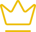 Icône de couronne jaune stylisée avec lignes simples et épaisses.