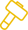 Icône jaune de marteau sur fond transparent.