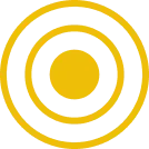 Cible jaune avec quatre cercles concentriques sur fond blanc.