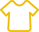Icône de t-shirt simple en contour jaune sur fond transparent.
