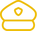 Icône jaune d'une casquette de policier simplifiée sur fond transparent