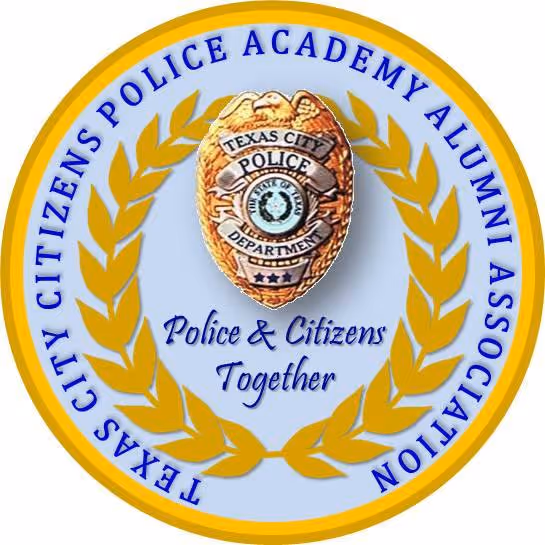 Texas City Police Department badge within gold laurel wreath, with text Police & Citizens Together.