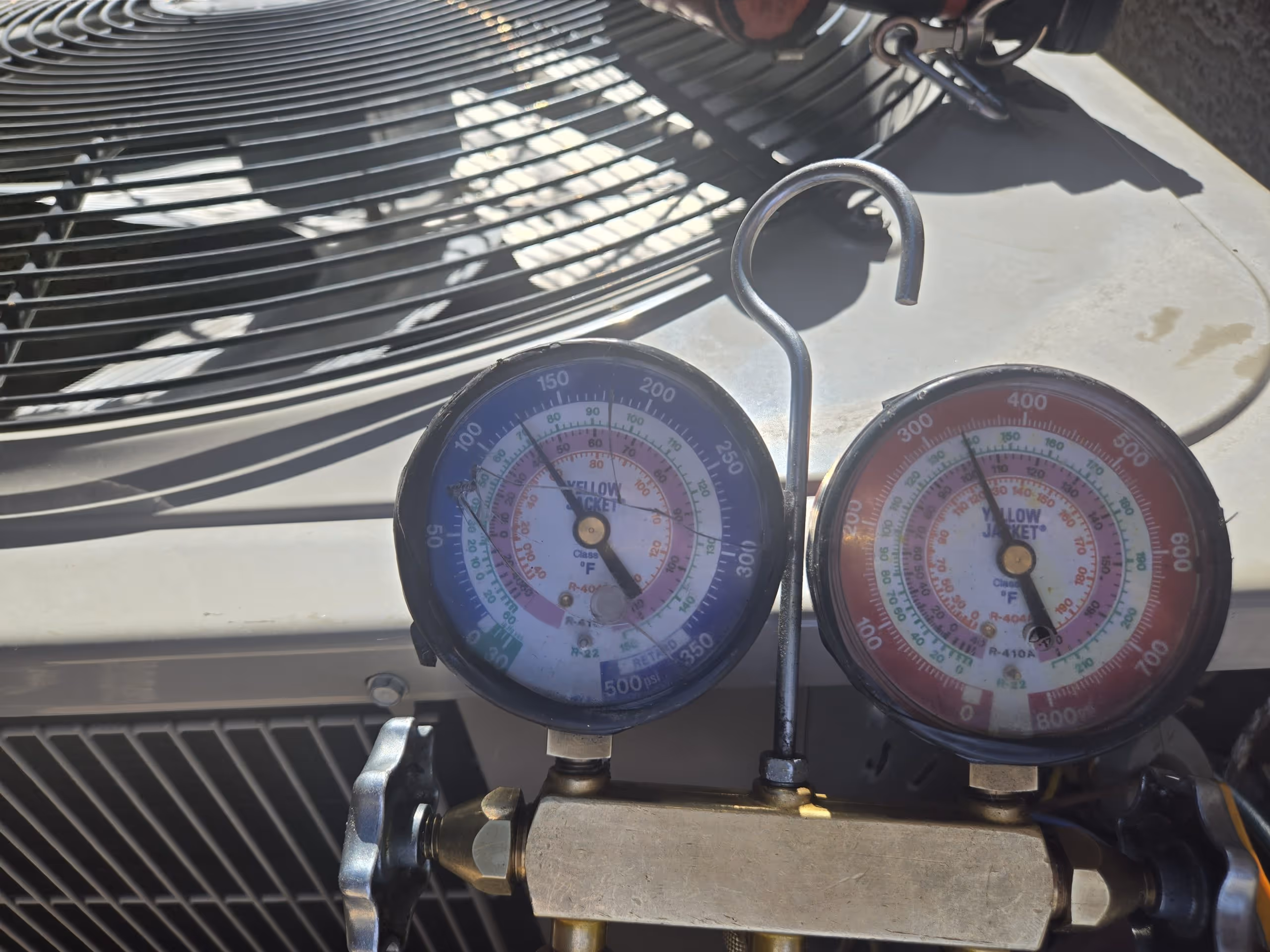 Outdoor AC condenser inspection in McLean VA by Tim Whistler Plumbing