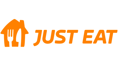 Orange Just Eat logo with a house icon featuring a fork and knife.
