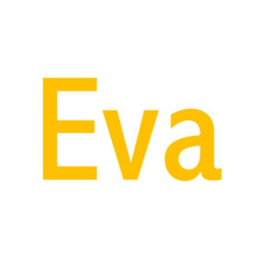 The name Eva displayed in large yellow letters on a black background.