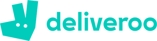 Deliveroo logo with a stylized kangaroo icon and the brand name in lowercase letters.
