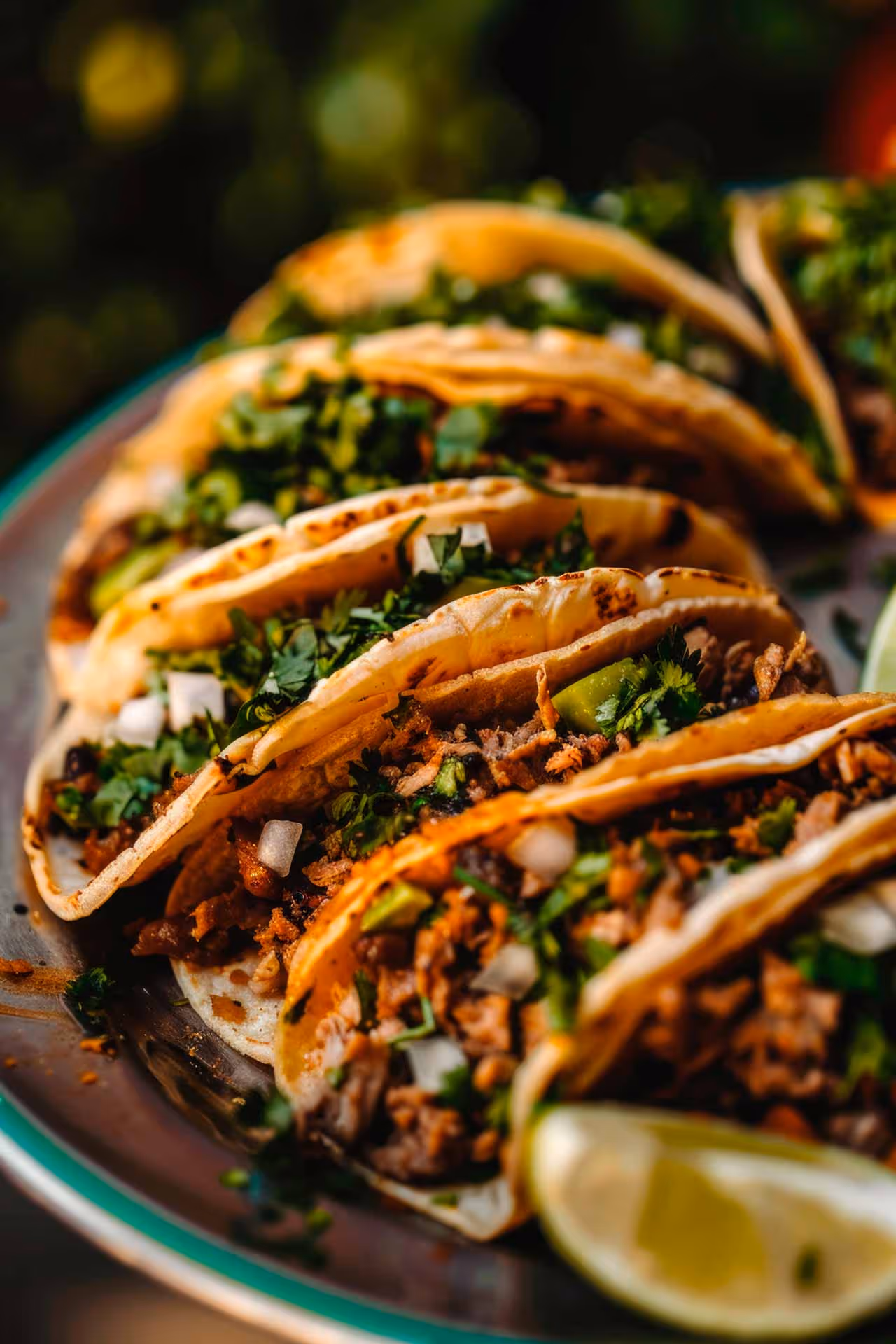 A plate of tacos with meat and vegetables.