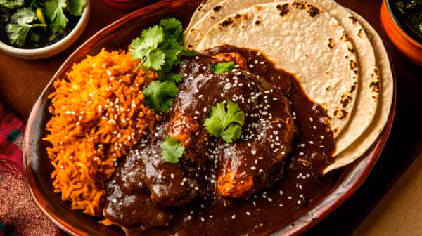 A vibrant plate of Mexican food showcasing tacos, rice, and beans, highlighting its popularity as a meal choice.
