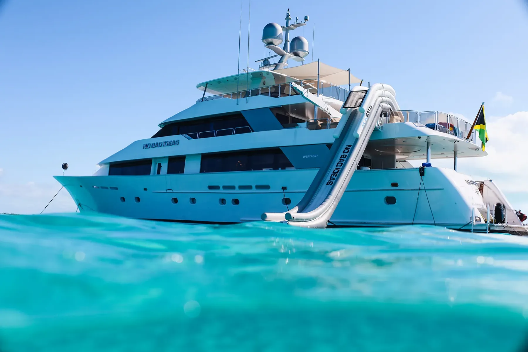 Inflatable yacht slide on a charter superyacht