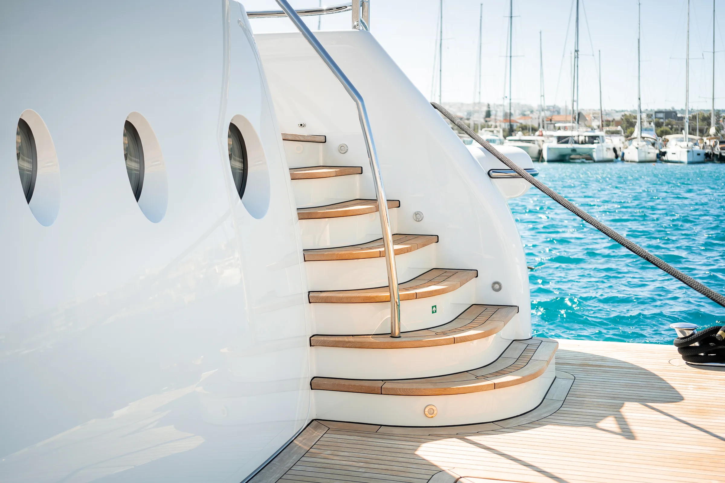 Steps down to a yacht swim platform