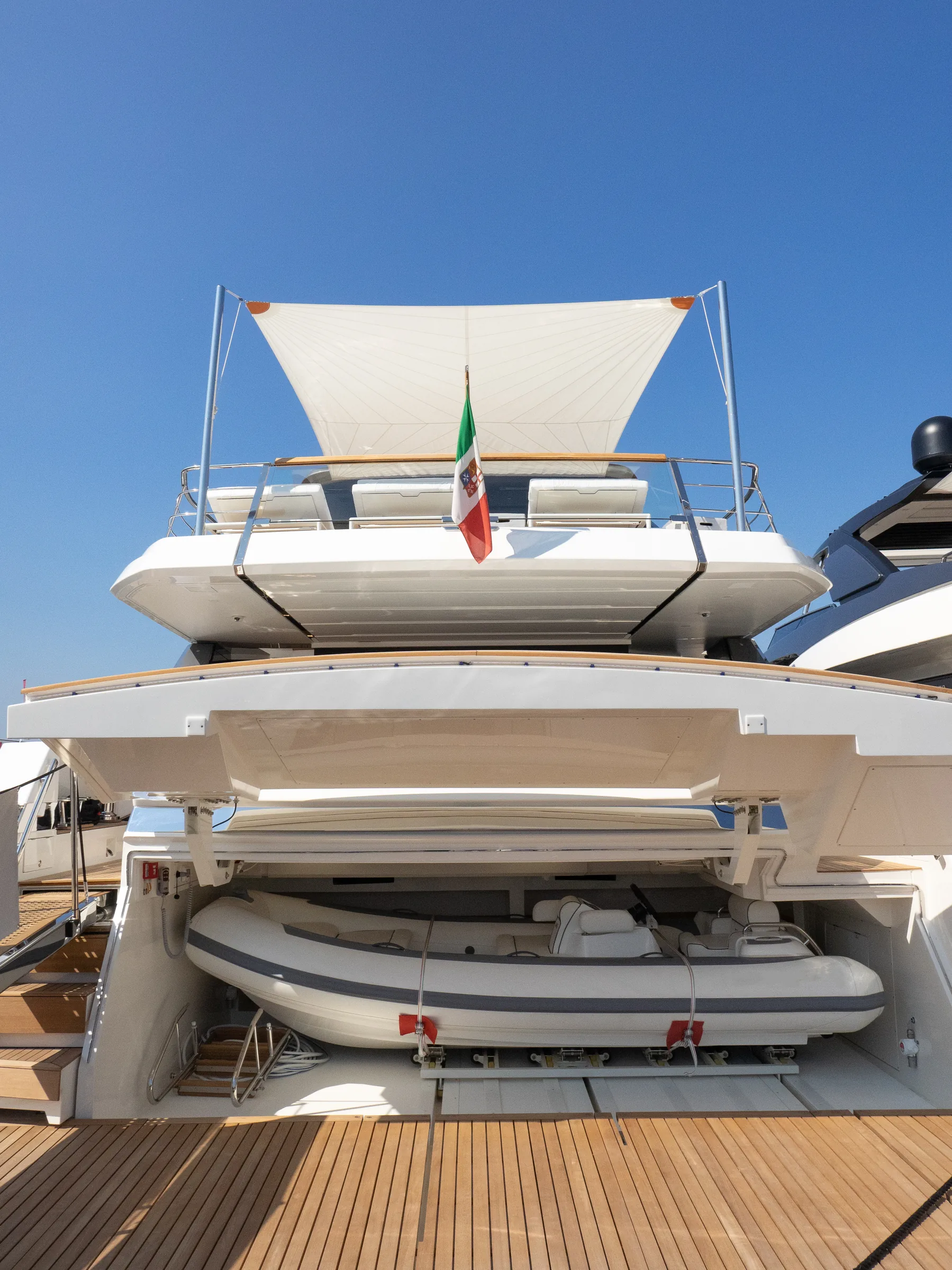 Tender stowed in the aft garage of a superyacht
