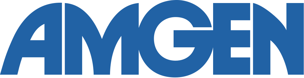 Amgen company logo in blue bold uppercase letters.