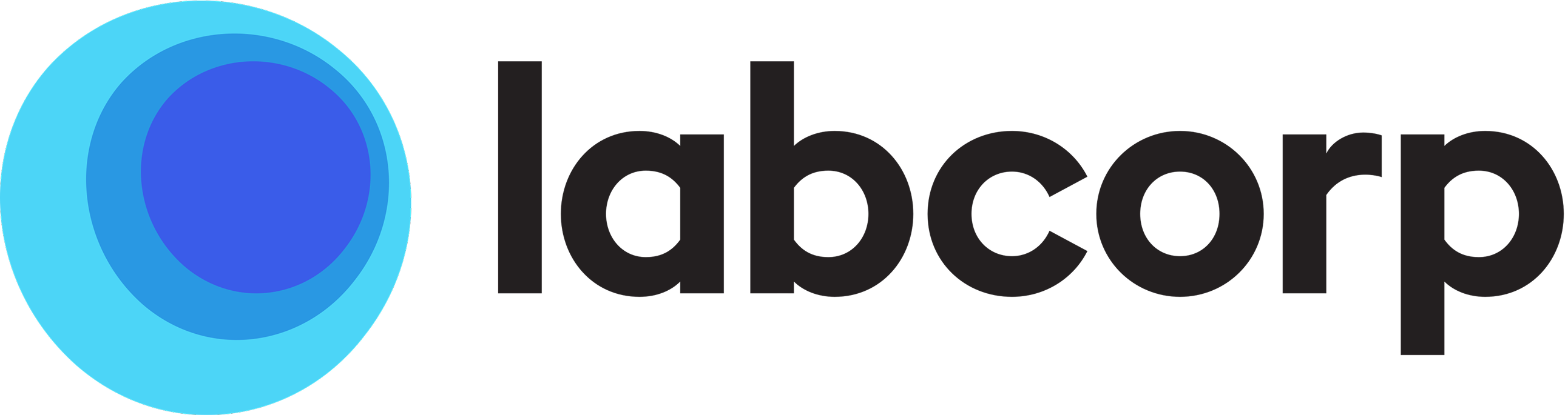 Labcorp logo with blue concentric circles on the left and black text on the right.