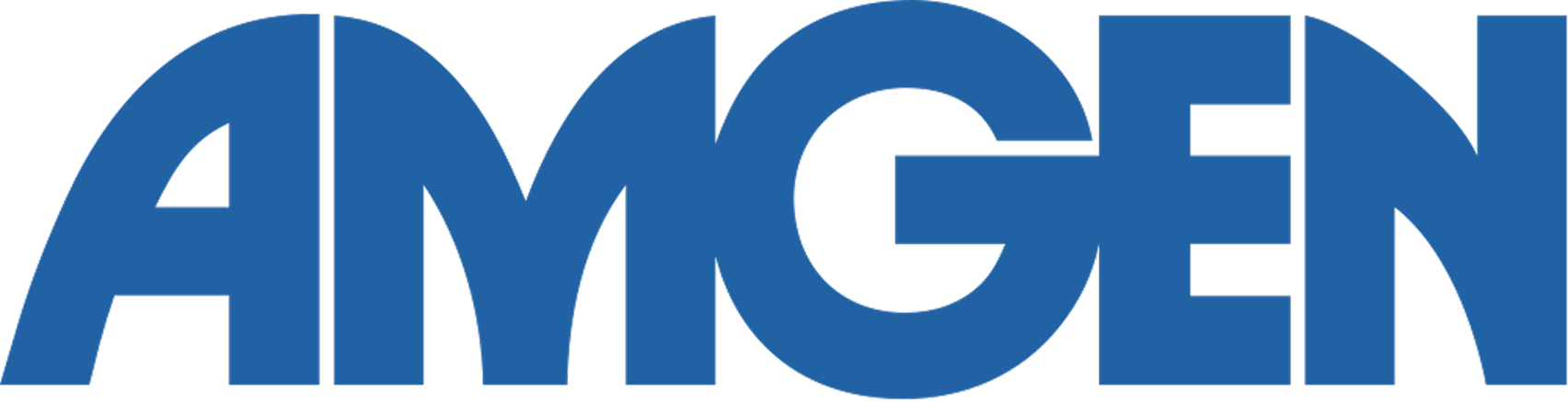 Amgen company logo in bold blue uppercase letters.