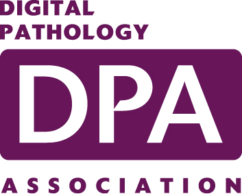 Digital Pathology Association text with large DPA letters in white on a purple rounded rectangle.