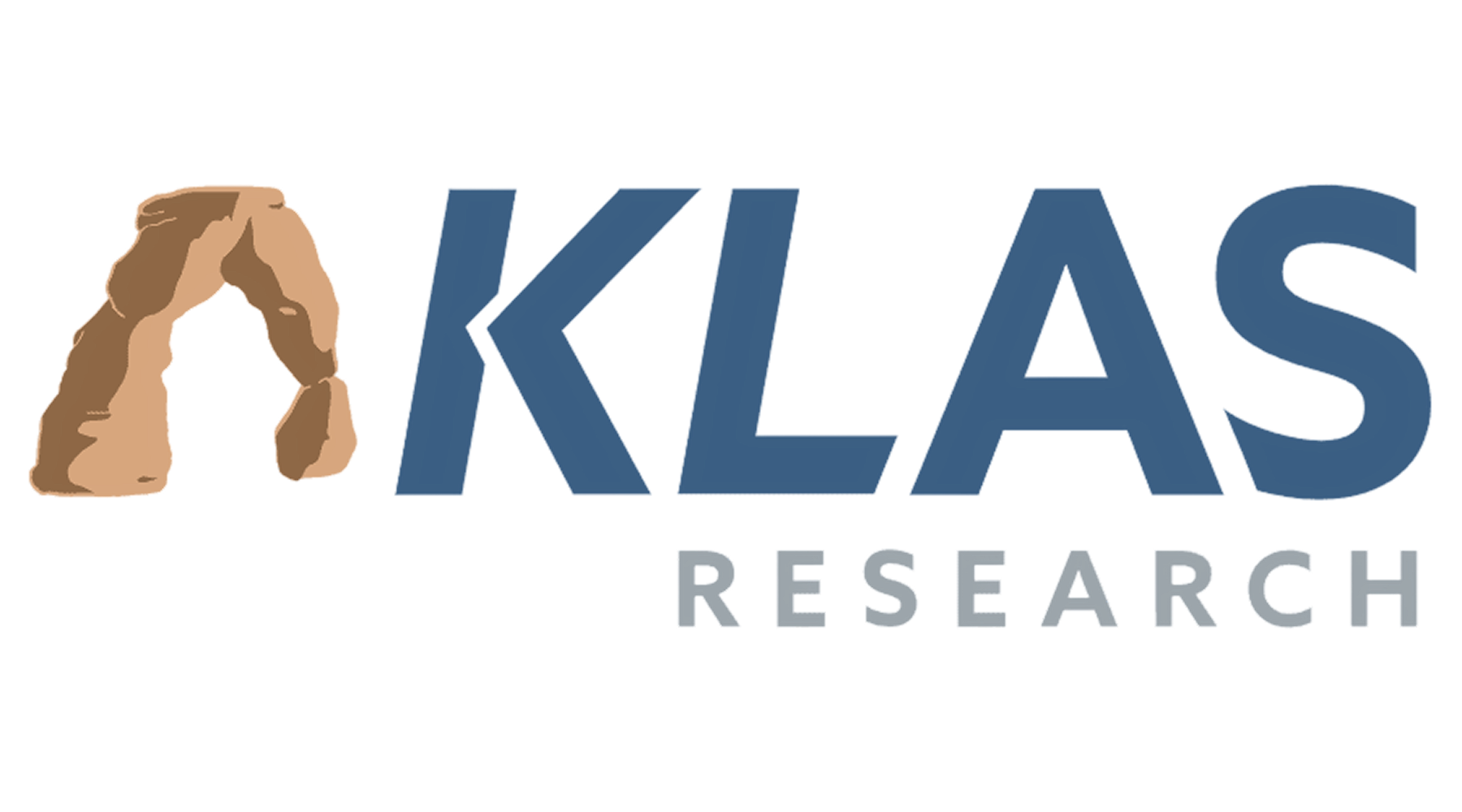 Logo with a stylized brown rock arch followed by the text KLAS in blue and Research in gray.