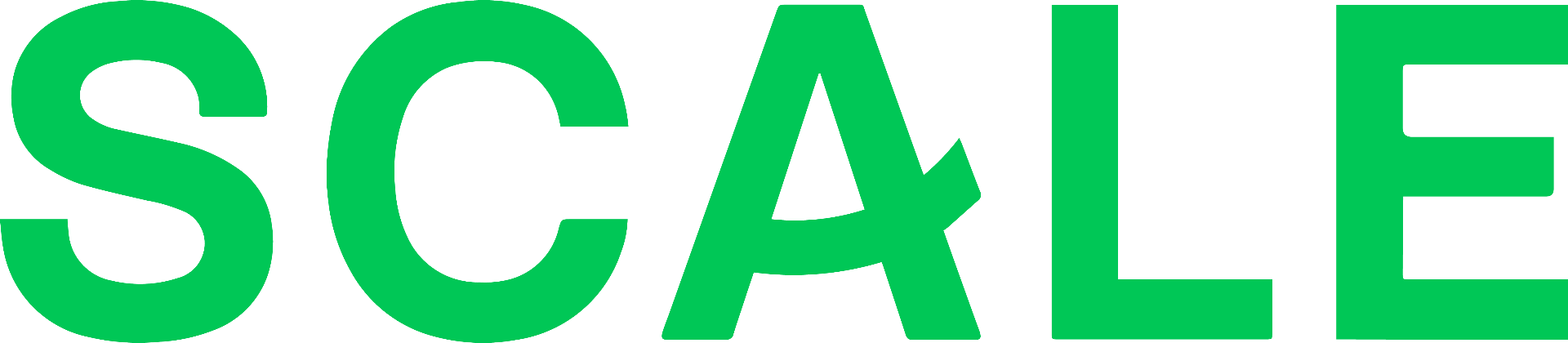 The word SCALE in bold green uppercase letters with a stylized A having a star shape in the middle.