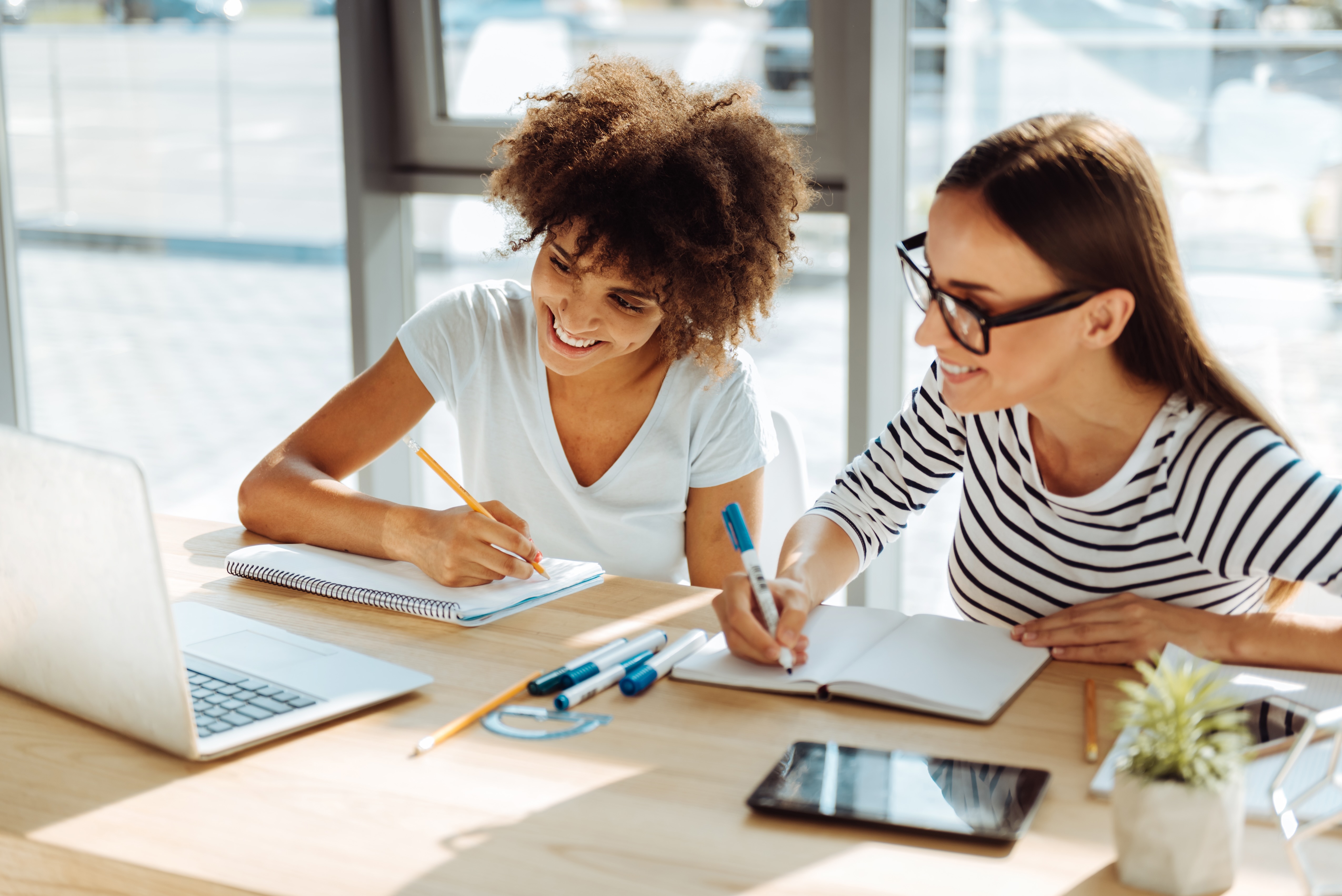 Two students studying stock image