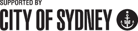 Text says Supported by City of Sydney with a circular emblem containing an anchor and crown.