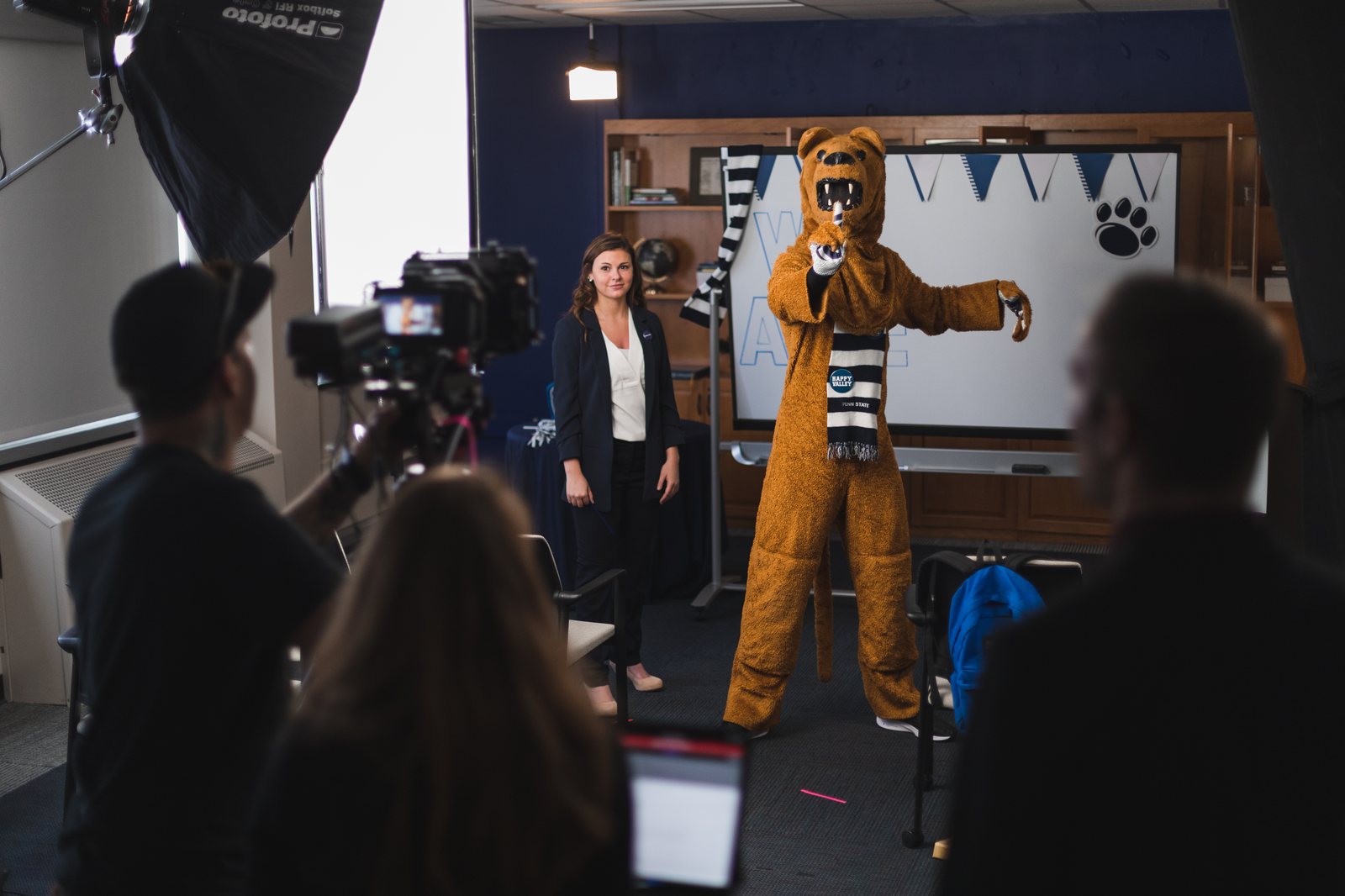 On set with the Penn State Nittany Lion