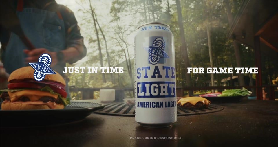 State Light can at the grill with Just In Time For Game Time title, social reel frame
