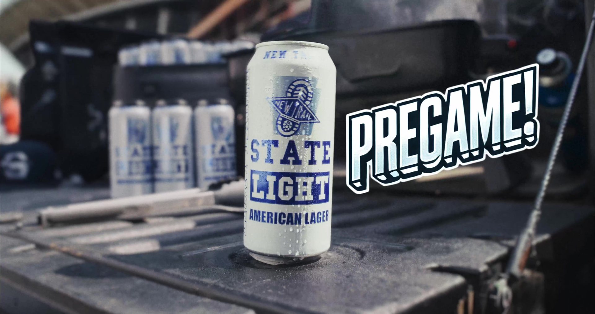 State Light tailgate reel, can on the tailgate with Pregame graphic